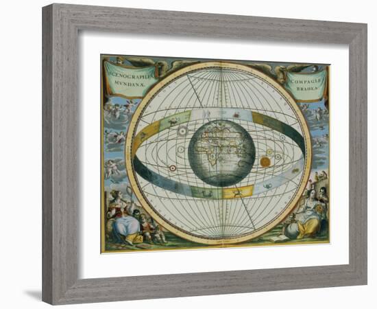 Map Showing Tycho Brahe's System of Planetary Orbits Around the Earth-Andreas Cellarius-Framed Giclee Print