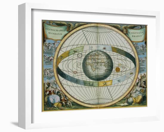 Map Showing Tycho Brahe's System of Planetary Orbits Around the Earth-Andreas Cellarius-Framed Giclee Print