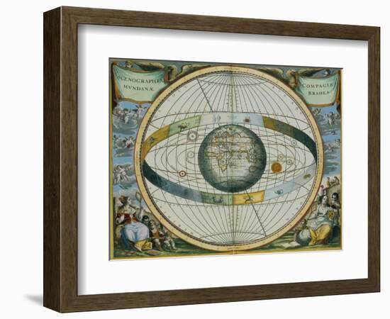 Map Showing Tycho Brahe's System of Planetary Orbits Around the Earth-Andreas Cellarius-Framed Giclee Print