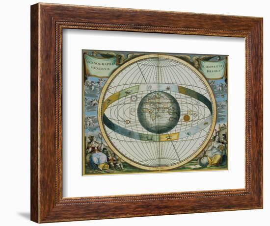 Map Showing Tycho Brahe's System of Planetary Orbits Around the Earth-Andreas Cellarius-Framed Giclee Print