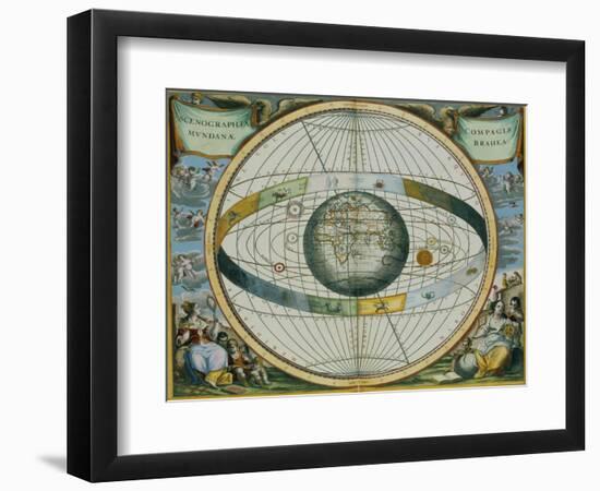 Map Showing Tycho Brahe's System of Planetary Orbits Around the Earth-Andreas Cellarius-Framed Giclee Print