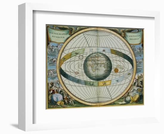 Map Showing Tycho Brahe's System of Planetary Orbits Around the Earth-Andreas Cellarius-Framed Giclee Print