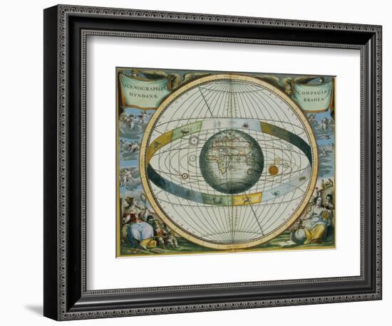 Map Showing Tycho Brahe's System of Planetary Orbits Around the Earth-Andreas Cellarius-Framed Giclee Print