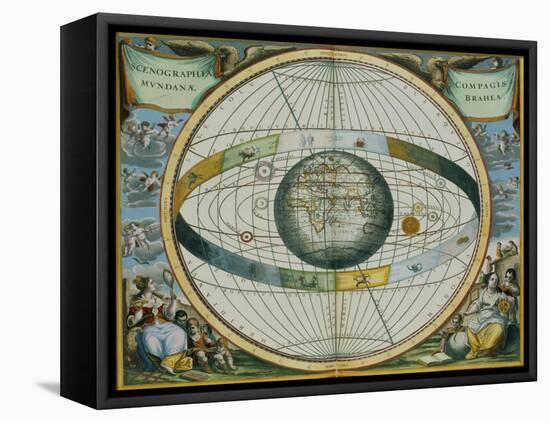 Map Showing Tycho Brahe's System of Planetary Orbits Around the Earth-Andreas Cellarius-Framed Premier Image Canvas