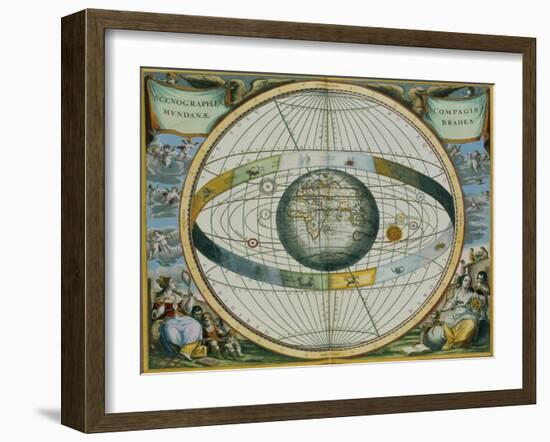 Map Showing Tycho Brahe's System of Planetary Orbits Around the Earth-Andreas Cellarius-Framed Giclee Print