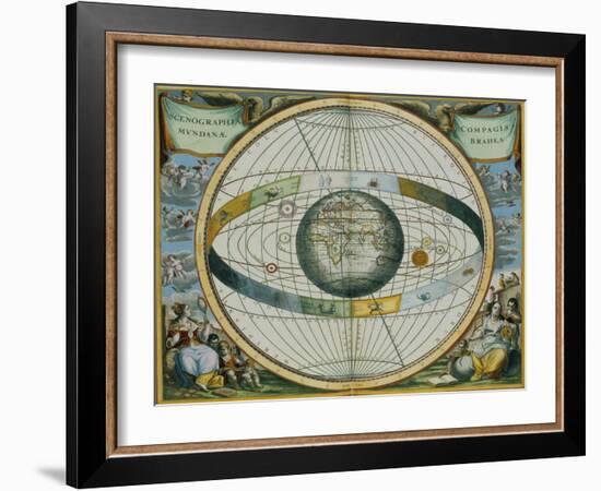 Map Showing Tycho Brahe's System of Planetary Orbits Around the Earth-Andreas Cellarius-Framed Giclee Print