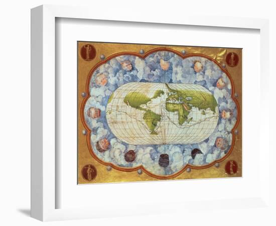 Map Tracing Magellan's World Voyage, Once Owned by Charles V, 1545-Battista Agnese-Framed Giclee Print