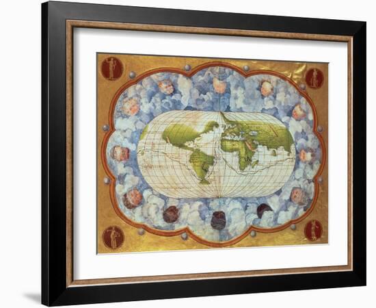 Map Tracing Magellan's World Voyage, Once Owned by Charles V, 1545-Battista Agnese-Framed Giclee Print