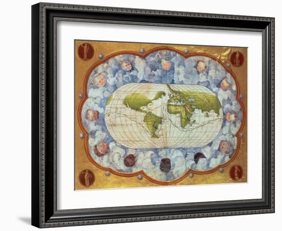 Map Tracing Magellan's World Voyage, Once Owned by Charles V, 1545-Battista Agnese-Framed Giclee Print