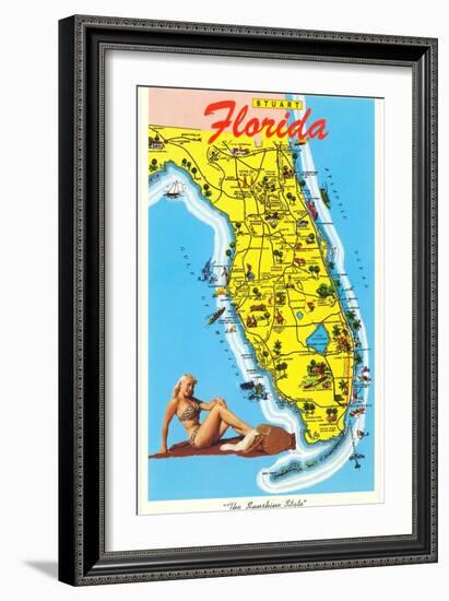 Map with Florida Attractions-null-Framed Art Print