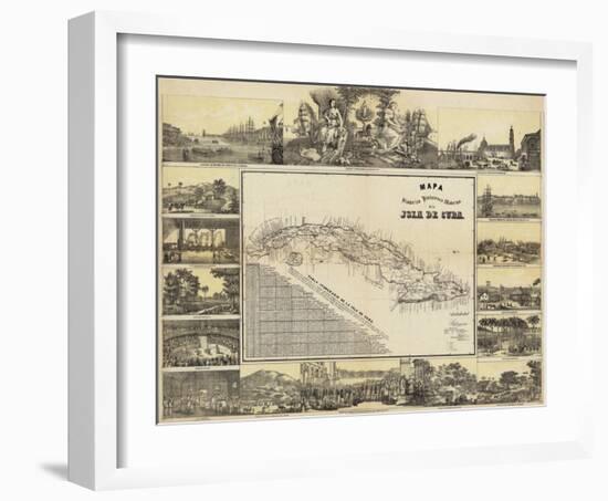 Mapa Historico Pintoresca Moderno de al Isla De Cuba, c.1853-B^ & C^ May-Framed Art Print