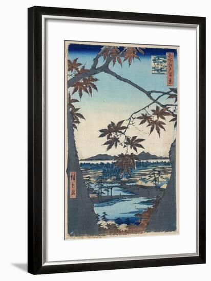 Maple Leaves and the Tekona Shrine and Bridge at Mama, 1856-1858-Utagawa Hiroshige-Framed Giclee Print