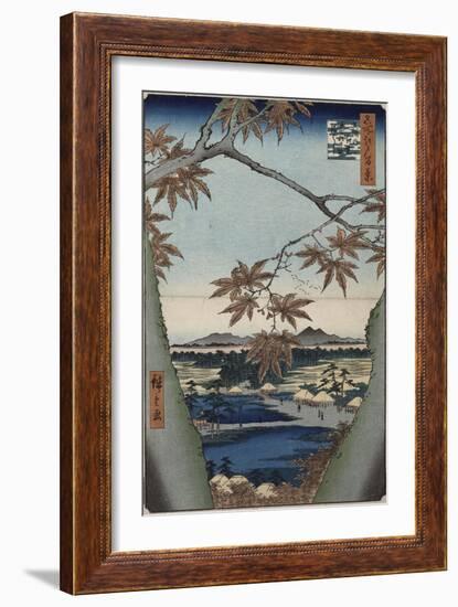 Maple Leaves and the Tekona Shrine, and the Bridge at Mama, from the Series 'One Hundred Views of…-Ando Hiroshige-Framed Giclee Print