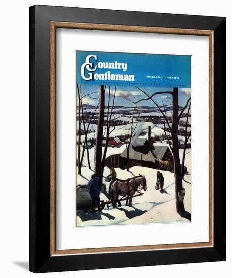 "Maple Sap Harvest at Dusk," Country Gentleman Cover, March 1, 1942-Paul Sample-Framed Giclee Print