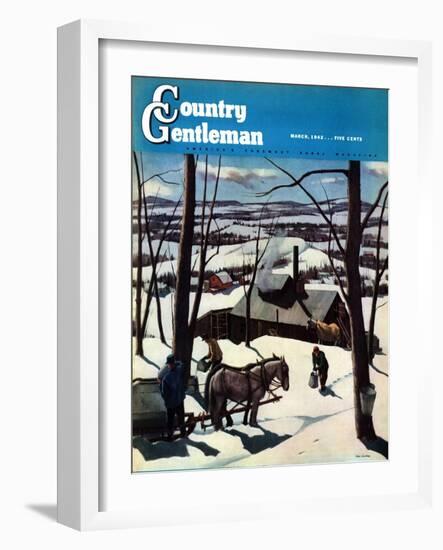 "Maple Sap Harvest at Dusk," Country Gentleman Cover, March 1, 1942-Paul Sample-Framed Giclee Print