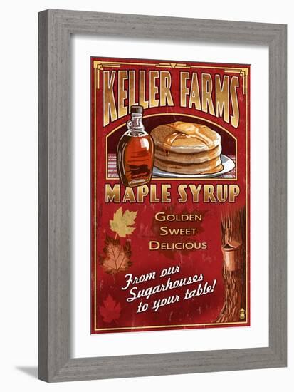 Maple Syrup Farm - Vintage Sign-Lantern Press-Framed Art Print
