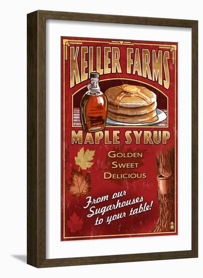 Maple Syrup Farm - Vintage Sign-Lantern Press-Framed Art Print