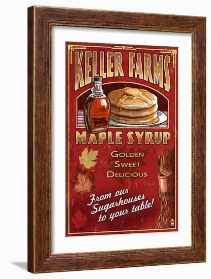 Maple Syrup Farm - Vintage Sign-Lantern Press-Framed Art Print