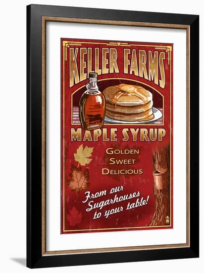 Maple Syrup Farm - Vintage Sign-Lantern Press-Framed Art Print