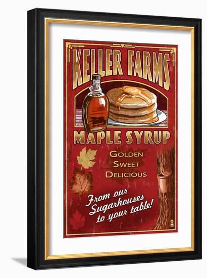 Maple Syrup Farm - Vintage Sign-Lantern Press-Framed Art Print