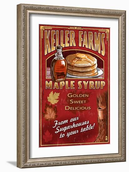 Maple Syrup Farm - Vintage Sign-Lantern Press-Framed Premium Giclee Print