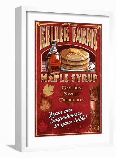 Maple Syrup Farm - Vintage Sign-Lantern Press-Framed Premium Giclee Print