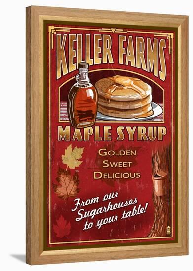 Maple Syrup Farm - Vintage Sign-Lantern Press-Framed Stretched Canvas