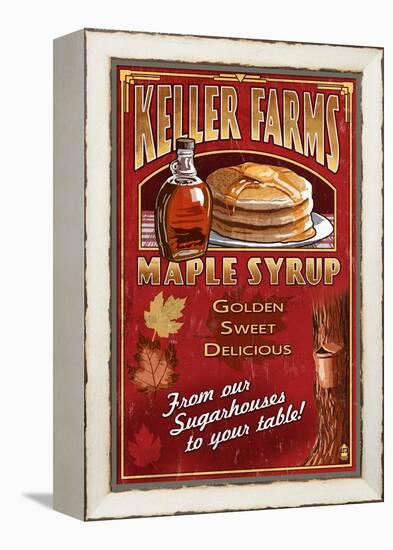 Maple Syrup Farm - Vintage Sign-Lantern Press-Framed Stretched Canvas