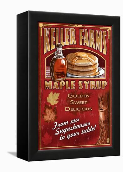 Maple Syrup Farm - Vintage Sign-Lantern Press-Framed Stretched Canvas