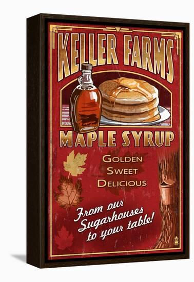 Maple Syrup Farm - Vintage Sign-Lantern Press-Framed Stretched Canvas