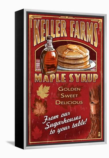 Maple Syrup Farm - Vintage Sign-Lantern Press-Framed Stretched Canvas