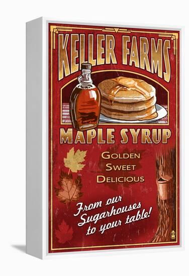 Maple Syrup Farm - Vintage Sign-Lantern Press-Framed Stretched Canvas