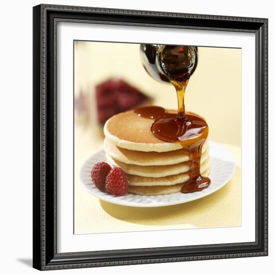 Maple Syrup Pouring over a Stack of Pancakes-Paul Poplis-Framed Photographic Print