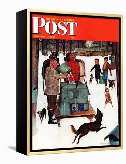 "Maple Syrup Time in Vermont," Saturday Evening Post Cover, February 17, 1945-Mead Schaeffer-Framed Premier Image Canvas