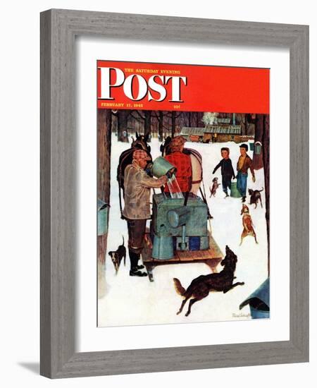 "Maple Syrup Time in Vermont," Saturday Evening Post Cover, February 17, 1945-Mead Schaeffer-Framed Giclee Print