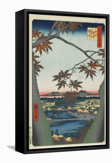 Maple Trees at Mama with View of Tekona Shrine and Bridge, January 1857-Utagawa Hiroshige-Framed Premier Image Canvas