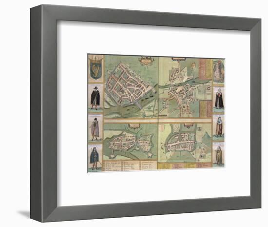 Maps of Galway, Dublin, Limerick, and Cork, in Civitates Orbis Terrarum by Braun and Hogenberg-Joris Hoefnagel-Framed Premium Giclee Print