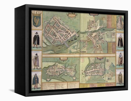 Maps of Galway, Dublin, Limerick, and Cork, in Civitates Orbis Terrarum by Braun and Hogenberg-Joris Hoefnagel-Framed Premier Image Canvas