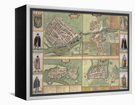 Maps of Galway, Dublin, Limerick, and Cork, in Civitates Orbis Terrarum by Braun and Hogenberg-Joris Hoefnagel-Framed Premier Image Canvas