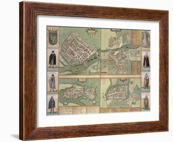 Maps of Galway, Dublin, Limerick, and Cork, in Civitates Orbis Terrarum by Braun and Hogenberg-Joris Hoefnagel-Framed Giclee Print