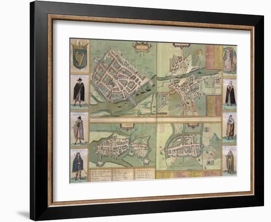 Maps of Galway, Dublin, Limerick, and Cork, in Civitates Orbis Terrarum by Braun and Hogenberg-Joris Hoefnagel-Framed Giclee Print