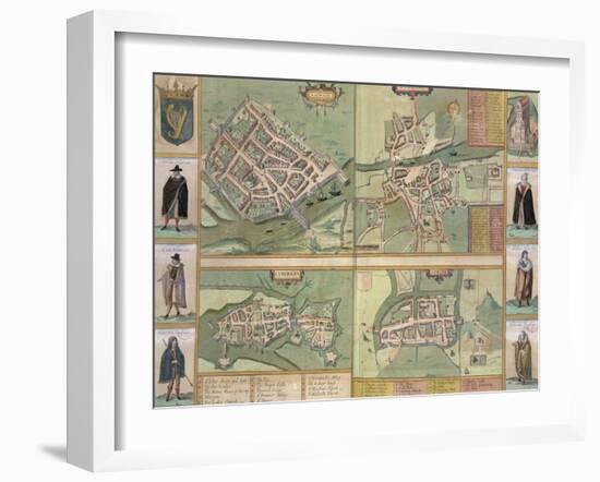 Maps of Galway, Dublin, Limerick, and Cork, in Civitates Orbis Terrarum by Braun and Hogenberg-Joris Hoefnagel-Framed Giclee Print