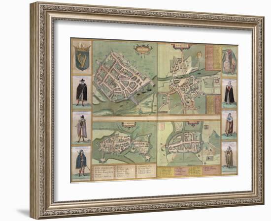 Maps of Galway, Dublin, Limerick, and Cork, in Civitates Orbis Terrarum by Braun and Hogenberg-Joris Hoefnagel-Framed Giclee Print