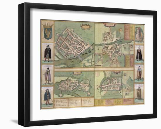 Maps of Galway, Dublin, Limerick, and Cork, in Civitates Orbis Terrarum by Braun and Hogenberg-Joris Hoefnagel-Framed Giclee Print