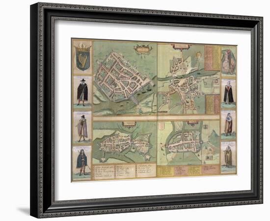 Maps of Galway, Dublin, Limerick, and Cork, in Civitates Orbis Terrarum by Braun and Hogenberg-Joris Hoefnagel-Framed Giclee Print