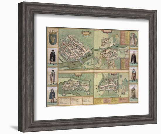 Maps of Galway, Dublin, Limerick, and Cork, in Civitates Orbis Terrarum by Braun and Hogenberg-Joris Hoefnagel-Framed Giclee Print