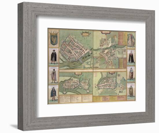 Maps of Galway, Dublin, Limerick, and Cork, in Civitates Orbis Terrarum by Braun and Hogenberg-Joris Hoefnagel-Framed Giclee Print