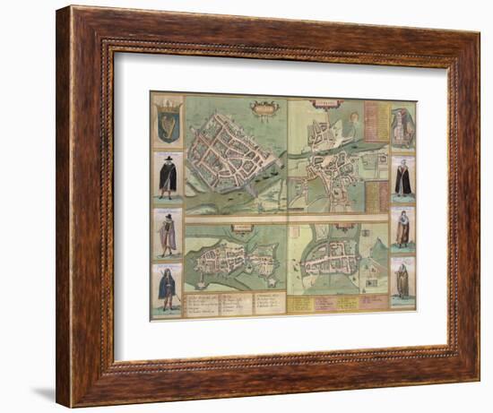 Maps of Galway, Dublin, Limerick, and Cork, in Civitates Orbis Terrarum by Braun and Hogenberg-Joris Hoefnagel-Framed Giclee Print