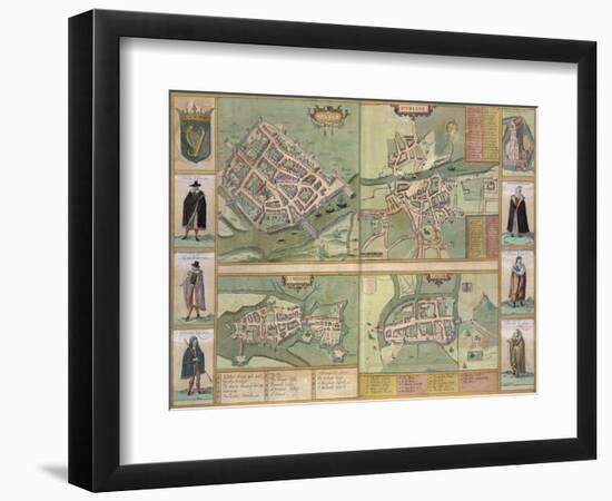 Maps of Galway, Dublin, Limerick, and Cork, in Civitates Orbis Terrarum by Braun and Hogenberg-Joris Hoefnagel-Framed Giclee Print