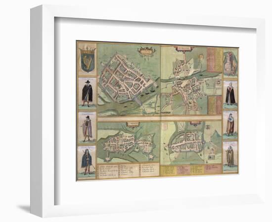 Maps of Galway, Dublin, Limerick, and Cork, in Civitates Orbis Terrarum by Braun and Hogenberg-Joris Hoefnagel-Framed Giclee Print